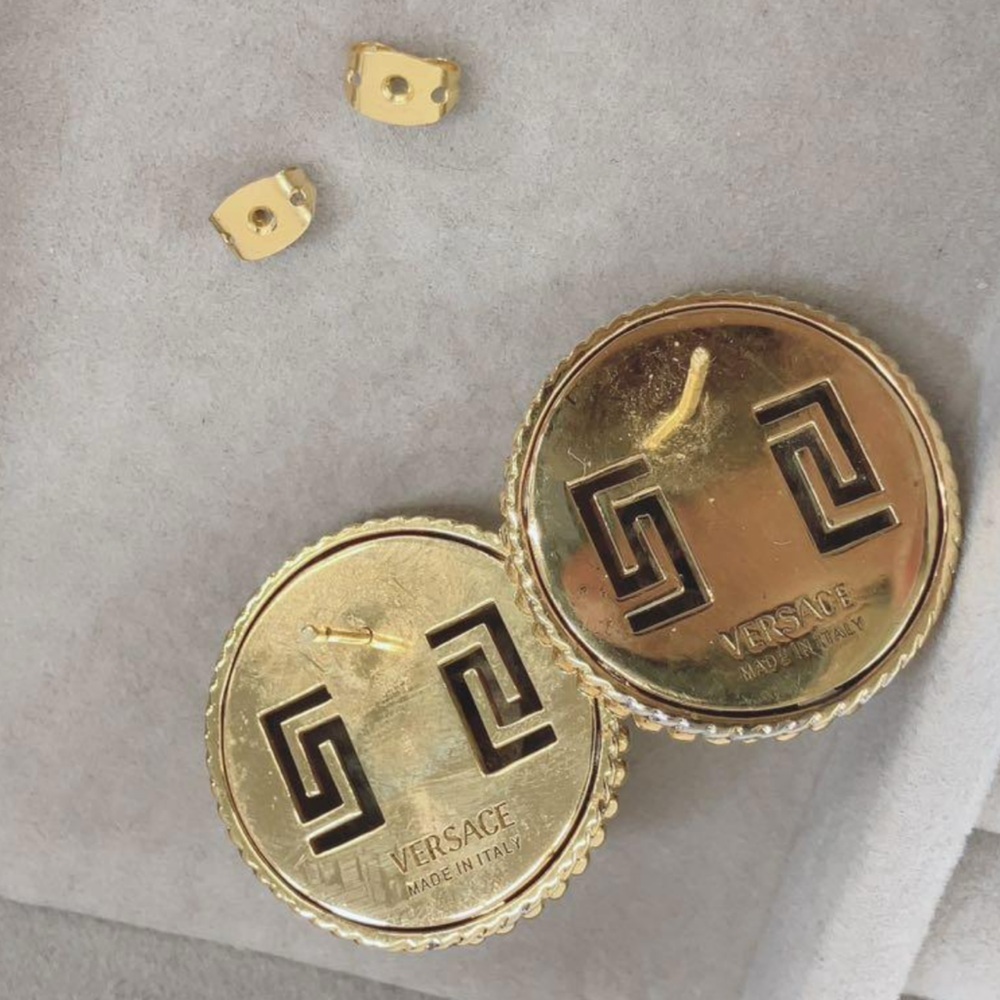 Versace Earrings gold Medusa button earrings silver and gold tone stud earrings - Picture 12 of 17